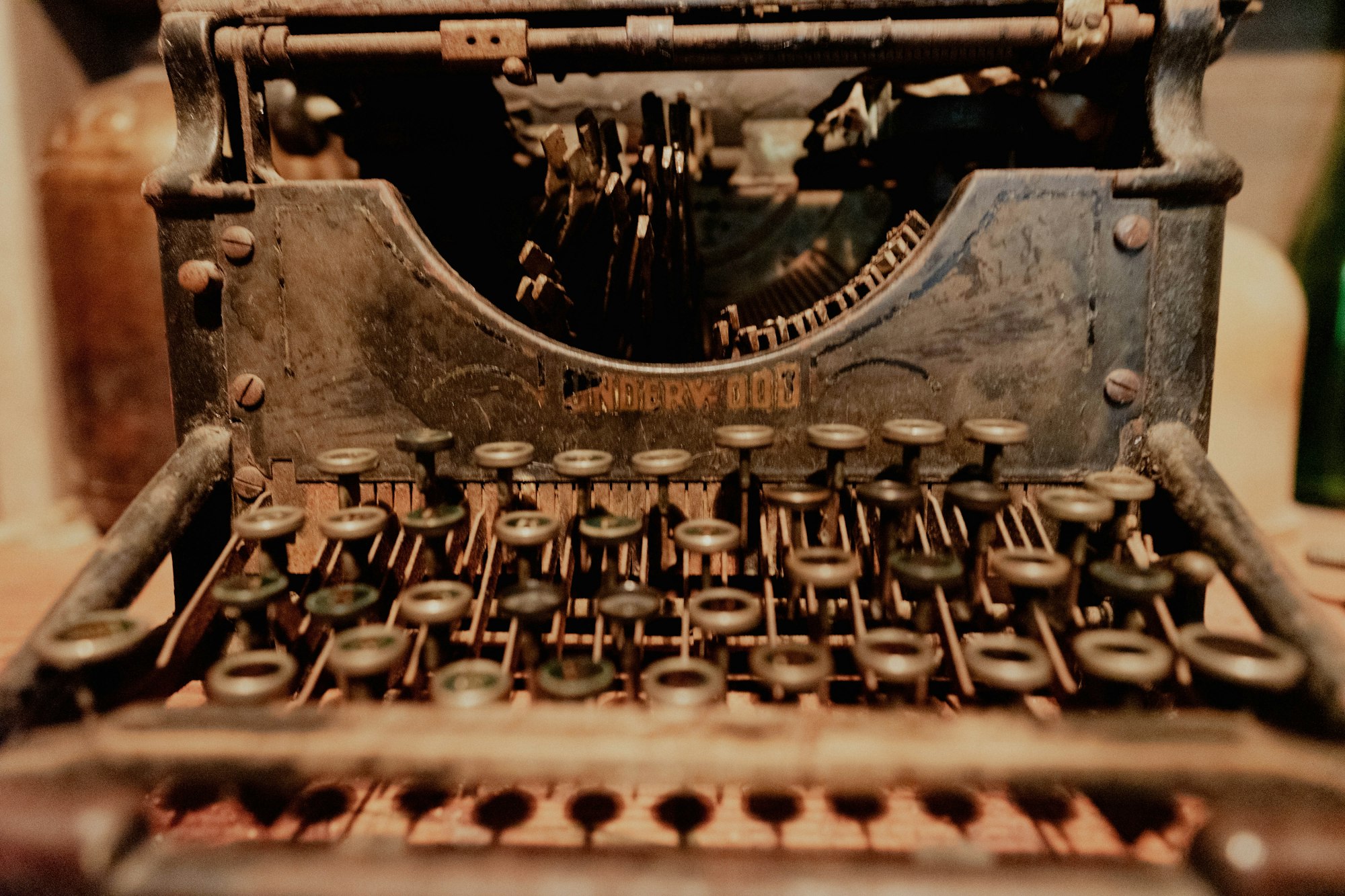 A close-up of an antique typewriter's keys